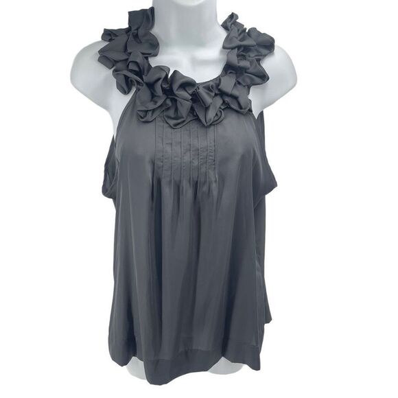 Violet & Claire Womens Blouse Top Sleeveless Ruffled Pleated Gray Size Medium - Picture 1 of 13